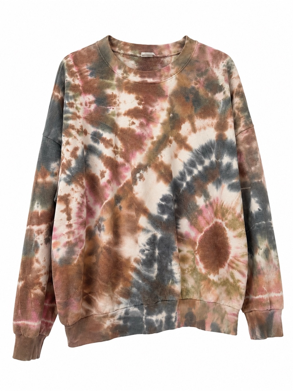 Tie-Dye Crewneck Sweatshirt in Brown, Pink & Gray